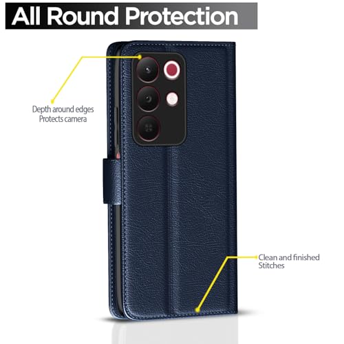 Image of Amazon Basics Flip Cover for Realme Narzo 90X 5G / Realme C85 5G / Realme 15X 5G Leather Finish | Wallet Stand and Shock Proof | Inside TPU with Card Pockets | Complete Protection Flip Case (Blue)