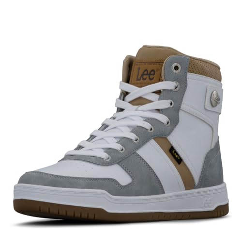 Lee Mens Noah Hi Retro Court Fashion Sneaker White/Light Grey/Sahara 13 M