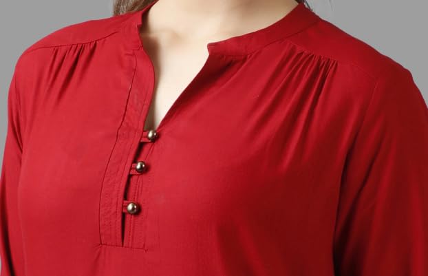 Image of Women's 3 /4 Sleeves Mandarin Neck Solid Rayon Casual Tops for Ladies