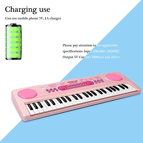 aPerfectLife Chargable Keyboard Piano, 49 Keys Multi-Function Electronic Kids Piano Keyboard Educational Toy Organ for Beginners and Kids with Charging Function (Pink)