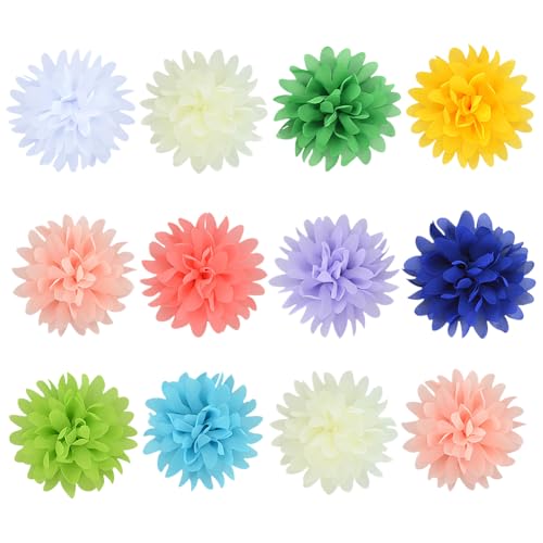 GSHLLO 12 Pcs Dog Collar Flower Accessory Pet Bow Tie Flower Charms Handmade Chiffon Flowers Colored Pet Collar Attachment Flowers Cat Collar Grooming Accessories