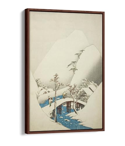 Impression sur toile Hiroshige avec cadre en noyer élégant pour salon