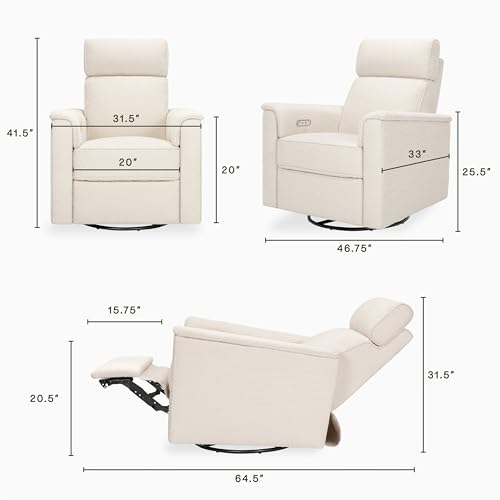 Image of Namesake Willa Plus Power Recliner Glider, Performance Ivory Boucle | GREENGUARD Certified Recliner w / 270 Swivel - Built-in USB Charging Port w / Adjustable Headrest - Water & Stain Resistant