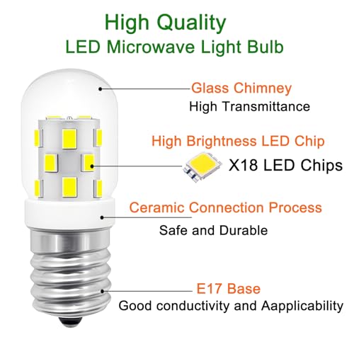 Image of PaeorRorL LED Microwave Light Bulbs Under Hood 40W Equivalent - E17 Base for Whirlpool Microwave Light Bulb, 3W 125V T7 Appliance Oven Light Bulbs for Range Hood,400 Lumens, 6000K Daylight, 2 Pack