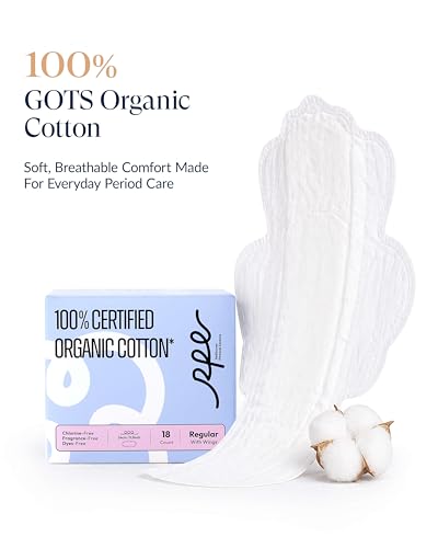 Image of RPE Life 100% GOTS Organic Cotton Menstrual Pads with Wings, 108 Count