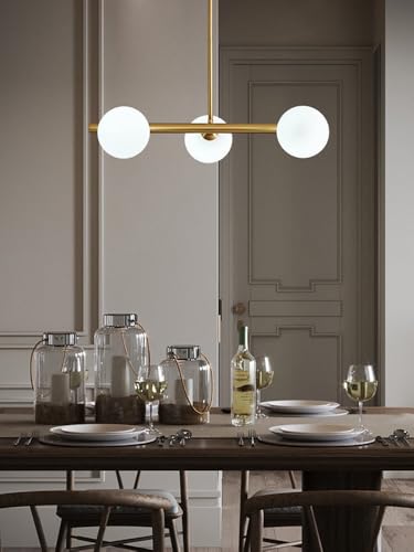 Suspension laiton table à manger lustre boules verre salon moderne