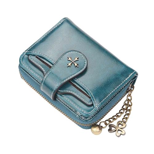 Image of Women's retro wallet small Y2K credit card bag zipper double fold mini leather aesthetic y2k wallet (Blue)