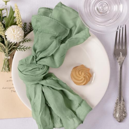 Image of Cloth Napkins Set of 10 21 inchx21 inch Reusable Cheesecloth Napkins Sage Green | Boho Rustic Dinner Napkins Washable Gauze Table Napkins Cloth Hemmed Edges for Wedding Bridal Shower Family Gathering Decor