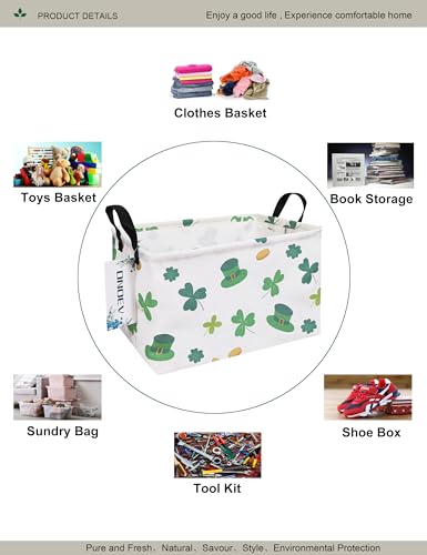 Image of Rectangular Folding Laundry Basket,waterproof Canvas Basket,gift basket,Suitable for children's room,Office,Clothes,Toys Storage(Lucky Clover)