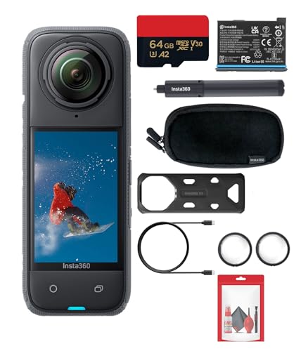 Image of Insta360 X4 - Waterproof 360 8K Action Camera with 48MP Sensors, 5.7K 360 Video, 72MP 360 Photo, AI Editing, for Content Creators, Sports, Travel, Outdoors + SelfieStick + 64GB Card + More