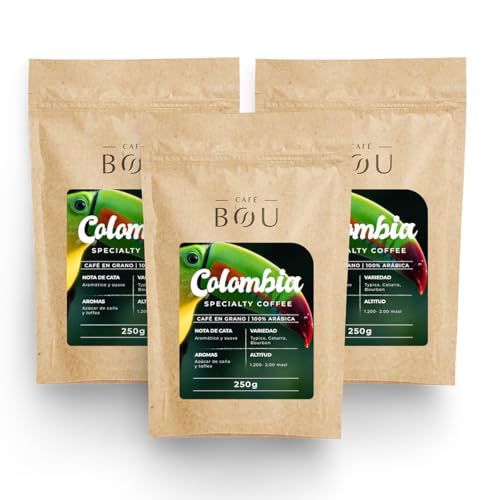 Los 10 mejores paquetes de café en grano de 250 g Café Bou -Café en grano de Especialidad | Colombia | 100% Arábica | Specialty coffee 83 puntos sca | Aroma a toffee y azúcar de caña |Aromatico y suave | Pack 3 paquetes 250 g