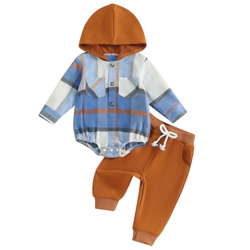 Image of Douhoow Infant Baby Fall Clothes Boy Girl Plaid Hoodie Sweatshirt Romper Flannel Tops+ Sweatpants Festival Outfits