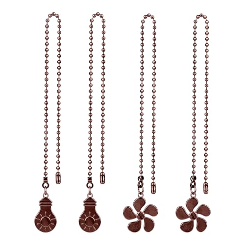 4pcs Ceiling Fan Pull Chain Extenders, 35.3cm/14in Durable Pull Chain Extension with Light Bulb and Fan Pendants Decorative Accessories for Bedroom Living Room (Antique Red)