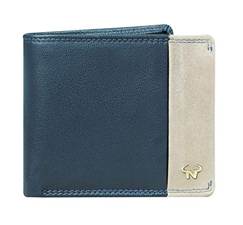 Image of Calfnero Men's Leather Multiple Card Slots ID Window with Coin Pocket Wallet (Navy, One Size)