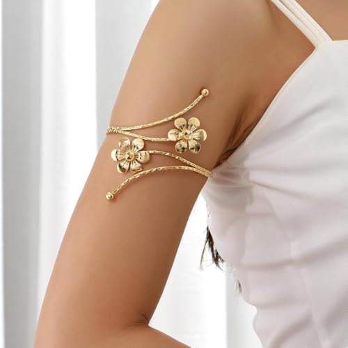 9PCS Gold Arm Cuff Jewelry for Women Upper Arm Cuff Bangle Band Armlet Adjustable Arm Gold Cuff Bracelet Set2
