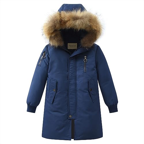 Boys' Mid Length Down Jacket Kids Thermal Winter Hooded Parka Coat Age 3-14 Years