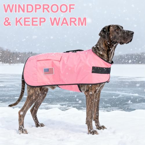Image of BEAUTYZOO Dog Winter Coat for Giant Large Dogs, Waterproof Canvas Jackets | Warm Fleece Great Dane Sweater, Reflective Cold Weather Coats, Windproof Blanket Clothes for Female Male Doggie, Pink XXL