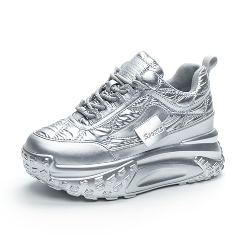 Women's Platform Increase Fashion Sneakers,Comfy Low Hidden Wedge Lightweight Casual Anti-Slip Running Sneakers Outdoor Lace Up Slip-on Leather Patchwork Breathable Mesh Walking Shoes