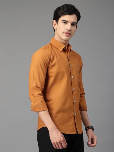 Image of Majestic Man Solid Cotton Casual Shirt - Slim Fit, Full Sleeves, Premium Button Closure