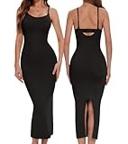 Ellareese Robe longue gainante pour femme avec bandoulière réglable, Noir , M