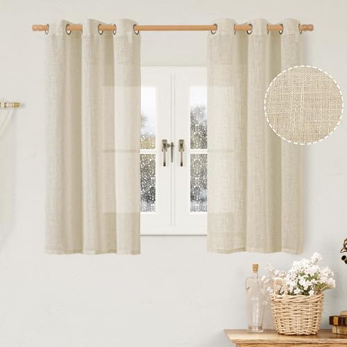 Image of LAMIT Sheer Linen Window Curtains 54 Inch Length for Bedroom, Faux Linen Textured Light Filtering Drapes Bronze Grommet Boho Panels for Kitchen /Living Room, 2 Panels, Linen, 34 x 54 Inch