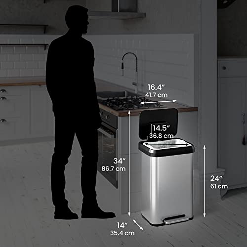 Image of iTouchless SoftStep EXP 13.2 Gallon Step Pedal Kitchen Trash Can with AbsorbX Odor Filter, Stainless Steel with Dent-Proof Plastic Lid, 50 Liter Garbage Bin for Home, Office, Business, Store