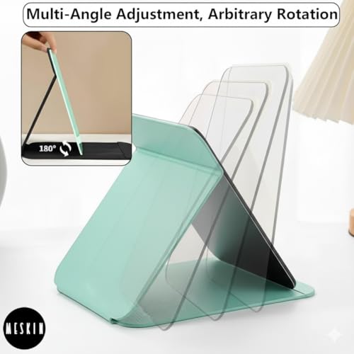 Image of MESKIN Portable Tablet Style Makeup Mirror with Foldable Stand | Compact Folding Free Hand Standing Mirror | Travel Friendly Vanity Mirror with PU Flap Cover (Pack of 1, Mint Green)