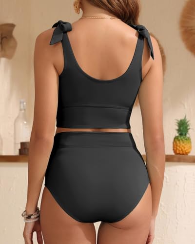 Image of Yonique Two Piece High Waisted Swimsuits - Women Tummy Control Bikini Modest Bathing Suit 2PC 2025