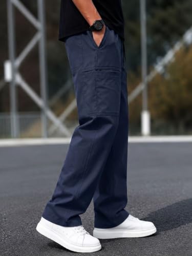 Image of Cargo for Men | Cotton Cargo Pant | Lower for man | Elastic Drawstring Waist Straight Fit Bottoms | Comfortable Breathable Cargos for Casual, Office Wear