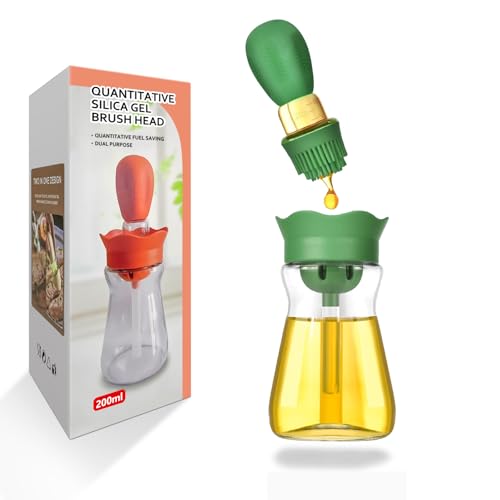 BENTFINE Bottiglia Dispenser Olio da Cucina con Pennello in Silicone, 2 in 1 200ml Dosatore Olio Bottiglia di Olio d'Oliva con Spazzola per Barbecue, Friggitura, Cottura, Pancake, Marinatura (Verde)