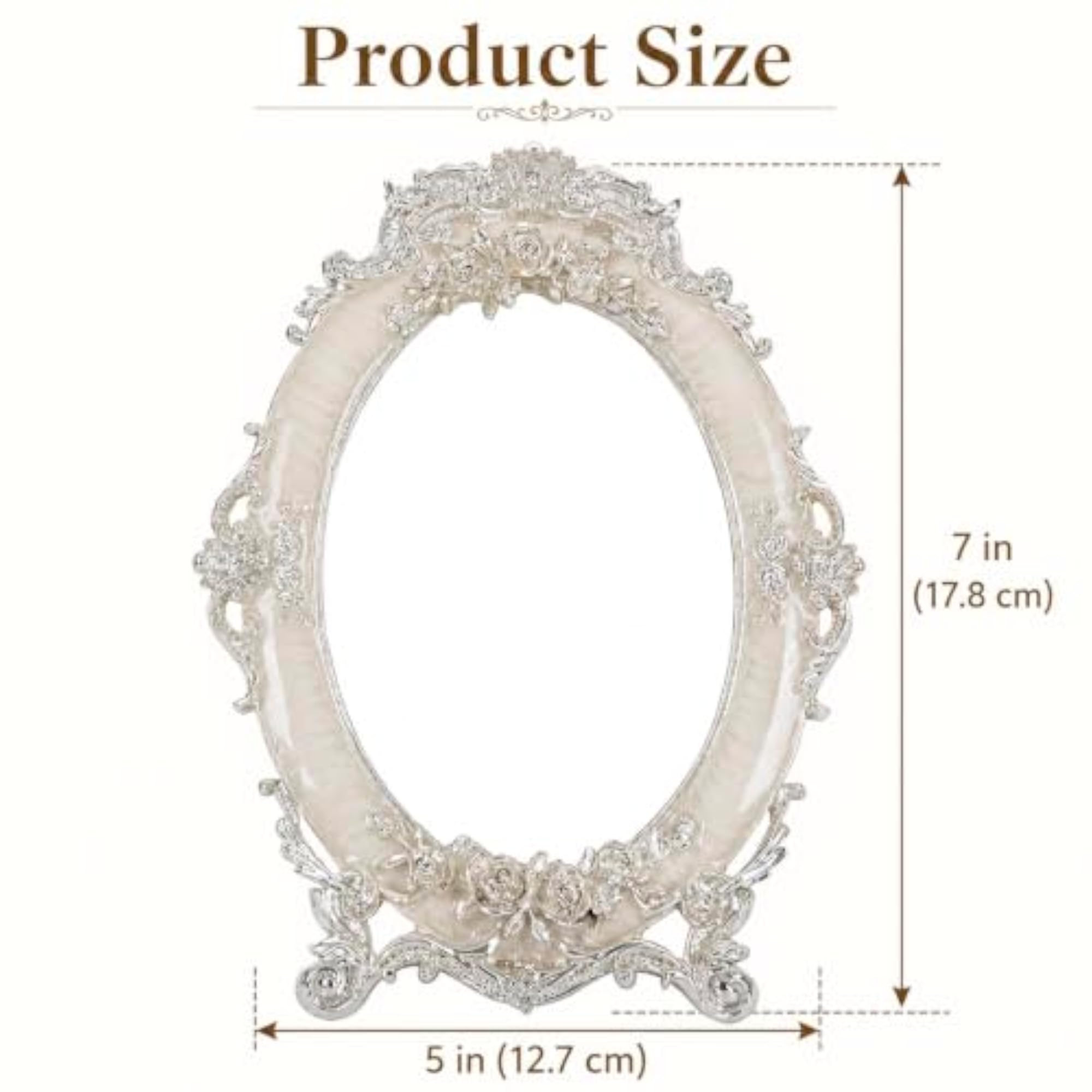 Vintage Retro Metal Tabletop Mirror, Rose Embossed