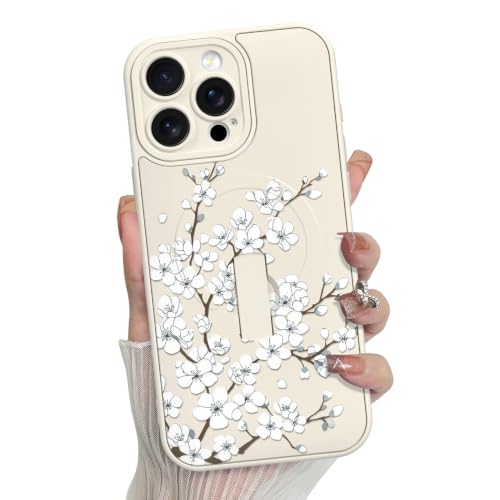 MZELQ for iPhone 15 Pro Case Cute Floral Leaves Pattern -White