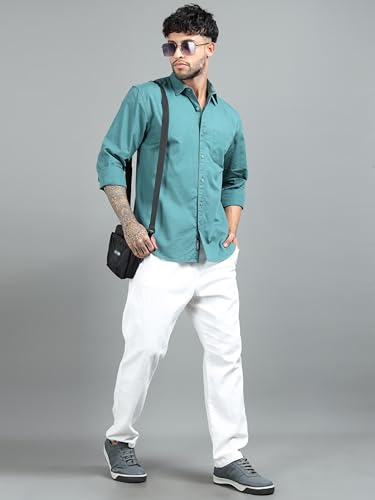 Image of Men Slim Fit Solid Spread Collar Casual Shirt