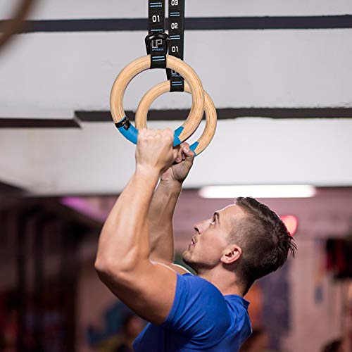 UPGRADE Wooden Gymnastic Non- Slip Rings with Heavy Duty Adjustable Straps - Olympic Gym Ring for Strength Training, Workout, Bodybuilding, Cross Training, Fitness, Pull-Ups and Dip