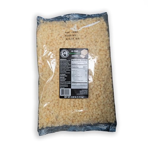 Bearded Butchers High-Temp Pepper Jack Cheese 2.5 lbs – Shelf-Stable 1/4' Cubes for Up to 25 lbs of Meat, 400°F High-Temperature Cheese – Ideal for Sausage Making, Brats, Snack Sticks, Burgers, and More