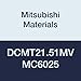 Mitsubishi Materials DCMT21.51MV MC6025 CVD Coated Carbide DC Type Positive Turning Insert with Hole, Rhombic 55?, 0.25" IC, 0.094" Thick, 0.016" Corner Radius, MV Breaker (Pack of 10)