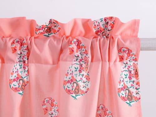 Image of Ravaiyaa - Attitude is everything Hand Printed Half Window Kitchen Curtain 100% Cotton Short Drapery Valance Curtain 40 inch X 18 inch Inch (Pink Paisley)