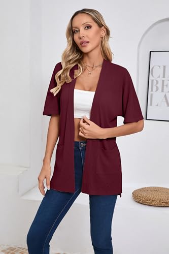 Image of Iandroiy Women's Lightweight Open Front Cardigans Casual Short Sleeve Blouse Tops