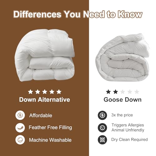 Image of MH MYLUNE HOME Fluffy Down Alternative Comforter, All Season Duvet Insert Lightweight Bed Comforter Insert White Baffle Box Sticched with Corner Tabs (Queen All Season 90 inchX90 inch)
