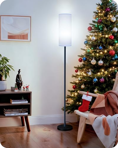 Image of Dimmable Floor Lamp for Living Room with Remote and Foot Switch, Corner Floor Lamp, Modern Standing Tall Lamp, 10W 900LM LED Bulb Included, 3000K-6500K, Linen Shade, Weighted, FCC Listed CW06LD05W1