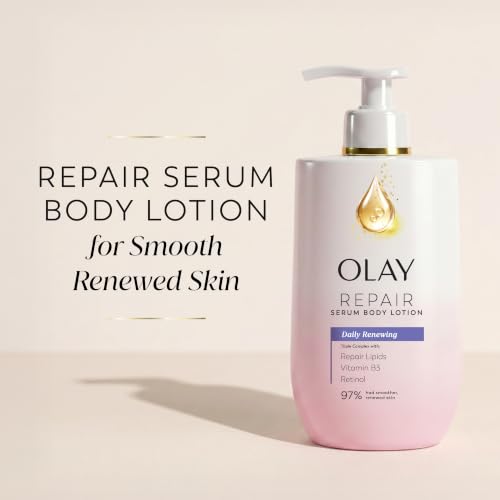 Image of Olay Daily Renewing Body Lotion for Women, 96HR Moisture, Lightweight Fast-Absorbing Repair Care, with Vitamin B3 & Retinol, Free of Parabens & Phthalates, Vanilla Creme & Sandalwood Scent, 17 fl oz