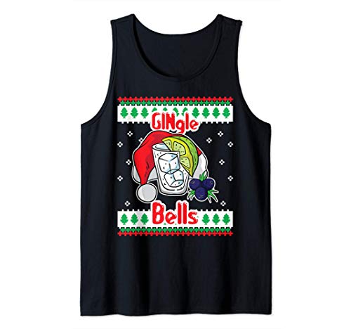 GINgle Bells Gin Tonic Glass Santa Ugly Christmas Sweater Tank Top