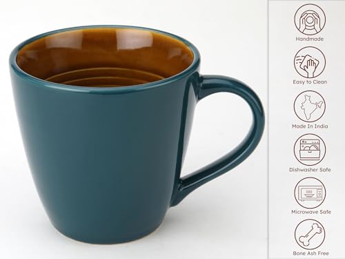 Image of Bodhi House Handcrafted Ceramic Coffee Mug Set of 4 Pieces (350 Ml), Stoneware Tea Cup, Microwave Safe Large Milk Mug, Glossy Finish, Ideal for Daily use, Casual Gatherings and Gifting, Cyan