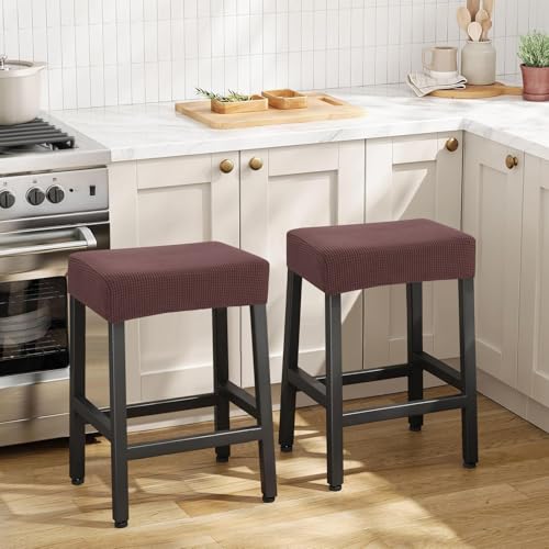 Image of YISUN Stool Covers Rectangle - 2 Pack Stretch Waterproof Saddle Seat Cover Counter Bar Stools Bar Chairs Covers Kitchen Island Chairs Cushion Protector (2, Coffee)