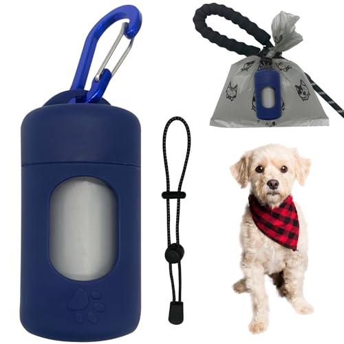 Image of Dog Poop Bag Dispenser for Leash with Snap Clip, Skin-friendly Texture Waste Bag Holder for Dog Walks and Cats, Pets Litter Bag Container, Indoor & Outdoor Use (Navy, 1)