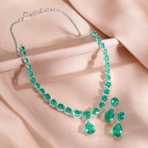 Image of Rubans Necklace Set Rhodium Plated Crystal Studded Jewellery Gift for Women & Girls
