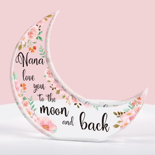 Einanmut Nana gifts - Acrylic Moon Deco - Nana Christmas Gifts, Touching Sayings Engraved Presents for Nanny Birthday, Mothers Day Present for Nan Grandma