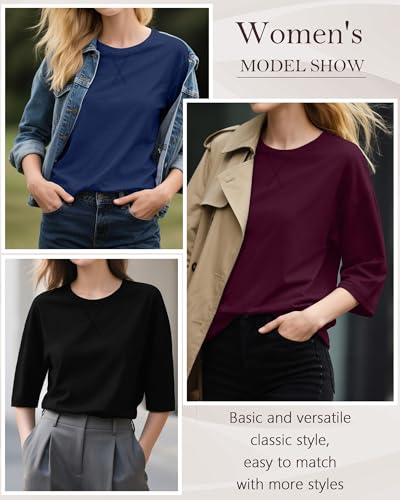 4 Pack 3/4 Sleeve Tunic Tops for Women Side Slit T Shirts Round Neck Loose Fit Casual Basic Tunics Wear with Leggings3