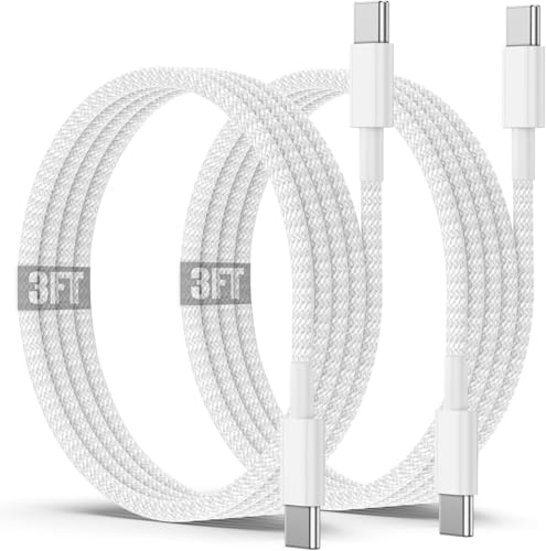 Image of NISHTECH 60W USB C to USB C Cable (3ft, White) - Fast Charging for iPhone 15 Pro Max, iPad Pro, MacBook Pro and More (2 Pack)