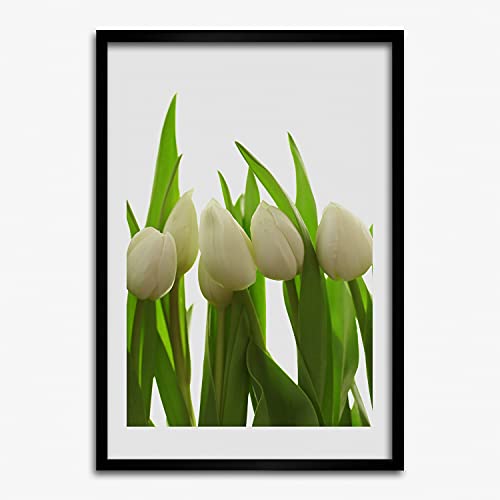 Affiche tulipes blanches avec cadre en bois 50x70 cm Tulup pour illuminer votre salon moderne